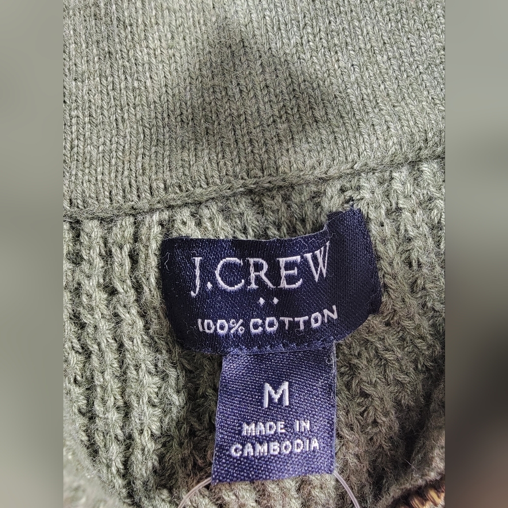 NWT J Crew Sweater Mens Medium Green Waffle Knit 1/4 Zip Pullover Preppy NEW - Picture 3 of 11